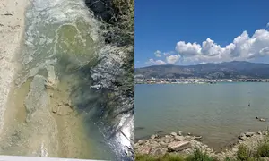 Άλλαξε χρώμα η θάλασσα στις εκβολές του Ξηριά- Πράσινο νερό μέσα στον χείμαρρο (φωτογραφίες & video)