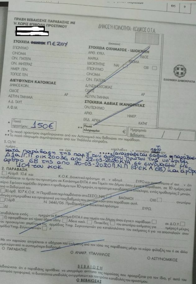 κληση πρόστιμο παραβίαση απαγορευση κυκλοφορίας