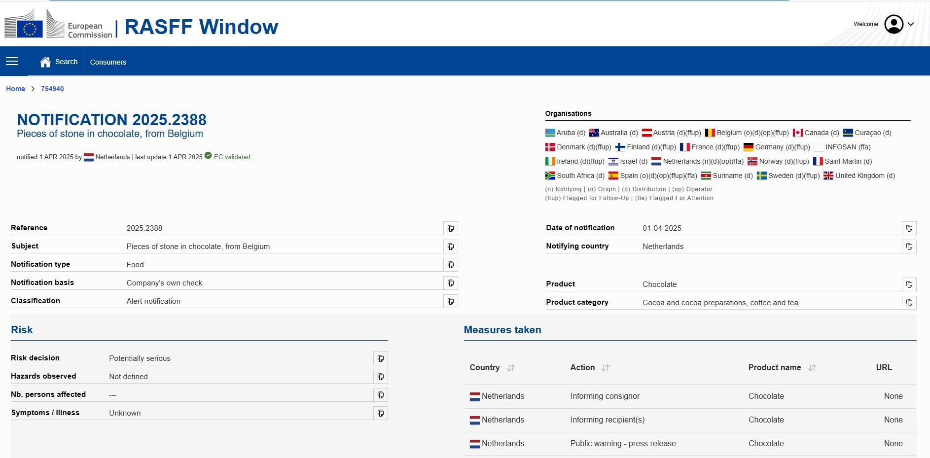 ανακληση σοκολατα