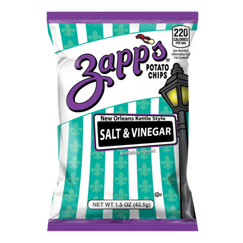 0 83791 01014 4 ZAP 1.5oz Salt Vinegar Kettle Chips Bag front 1993e
