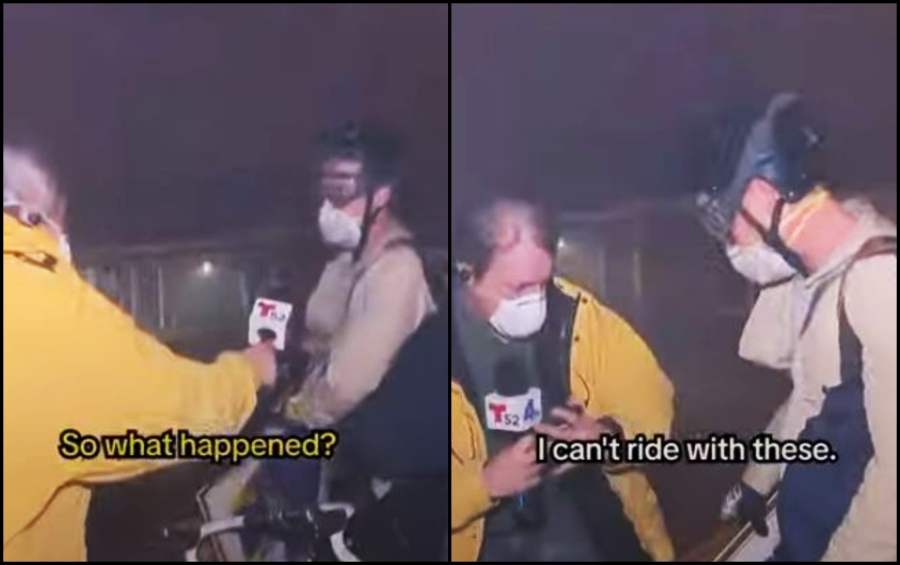 Λος Άντζελες: Με έναν πίνακα του Φασιανού ποδηλάτης εγκαταλείπει το φλεγόμενο σπίτι του (βίντεο)