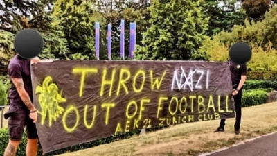 Οπαδοί της ΑΕΚ έξω από τα γραφεία της UEFA: «Πετάξτε έξω τους ναζί»