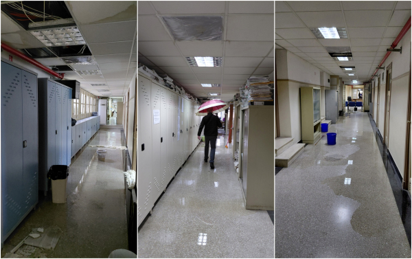 Αδιανόητες εικόνες στα δικαστήρια Κόρινθου: Πλημμύρισαν οι διάδρομοι, κατέρρευσαν τμήματα της ψευδοροφής