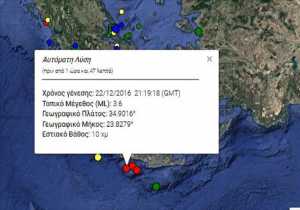 Σεισμός 3,6 Ρίχτερ νότια της Κρήτης