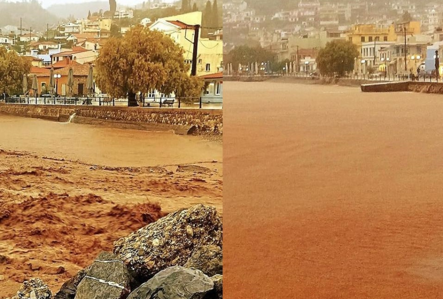 Η κακοκαιρία Elias «έβαψε» καφέ τη θάλασσα στη Λίμνη Ευβοίας, «χείμαρροι» τα λασπόνερα, μεγάλες καταστροφές