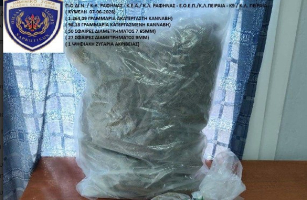 Εντοπισμός και κατάσχεση ναρκωτικών ουσιών και φυσιγγίων στην Αθήνα από στελέχη του Κ.Λ. Ραφήνας