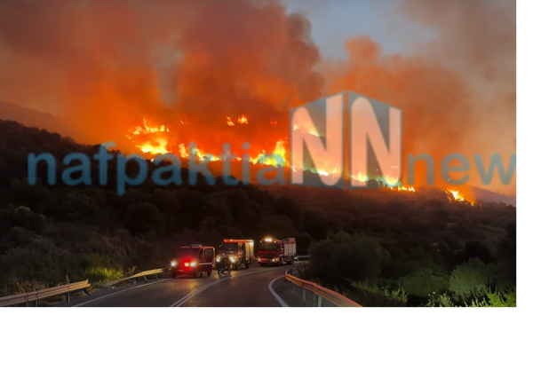 Μεγάλη φωτιά τώρα στη Ναύπακτο, μήνυμα από το 112