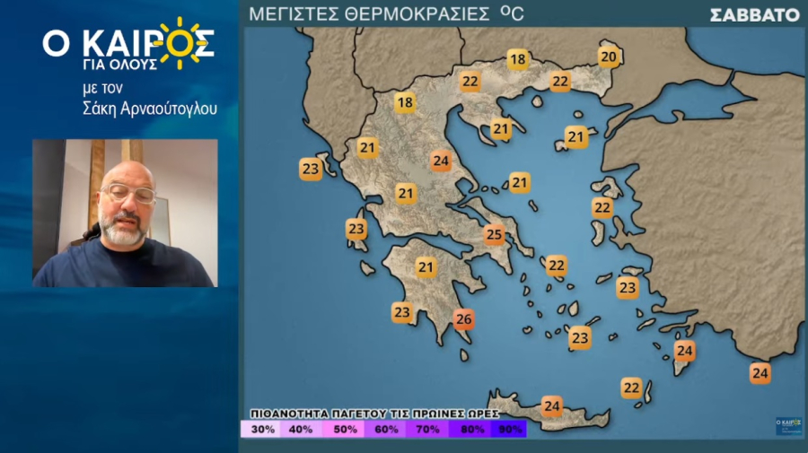 Σάκης Αρναούτογλου: «Καθαρό» Σαββατοκύριακο - Η τάση του καιρού μέχρι 19/10