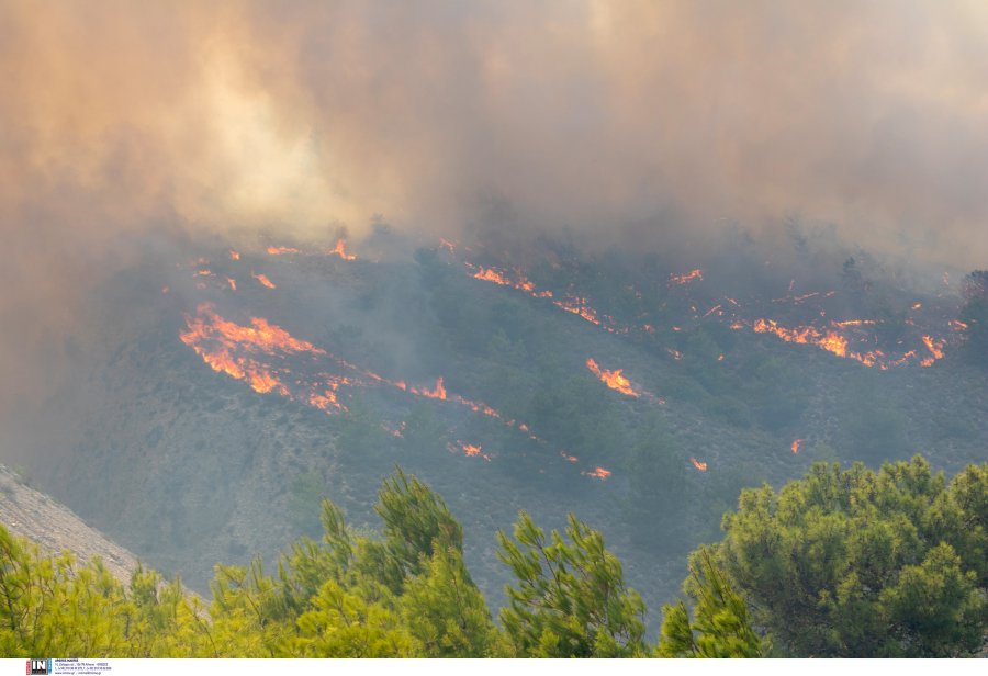 Φωτιά στη Ρόδο: Οι φλόγες ξεπερνούν τα 20 μέτρα