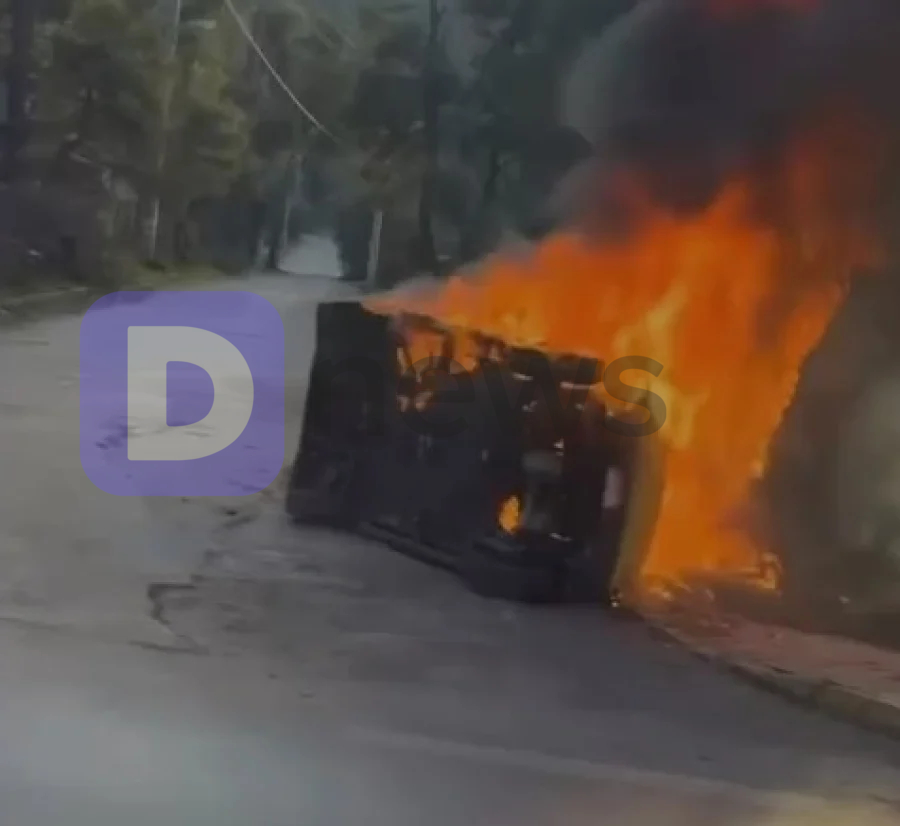 Διόνυσος: Στις φλόγες ηλεκτρικό ΙΧ μετά από τροχαίο (video)