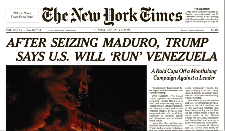 Η πρώτη σελίδα που ξαναγράφτηκε από την αρχή: Πώς οι New York Times κάλυψαν τη σύλληψη Μαδούρο