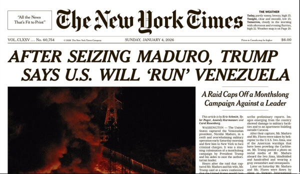 Η πρώτη σελίδα που ξαναγράφτηκε από την αρχή: Πώς οι New York Times κάλυψαν τη σύλληψη Μαδούρο