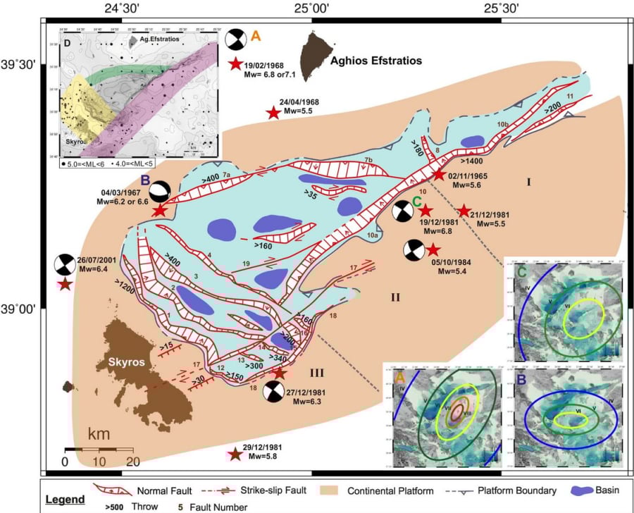 Σεισμός στη Σκύρο: 4 παράλληλα ρήγματα στην περιοχή ικανά να δώσουν μέχρι 7 Ρίχτερ