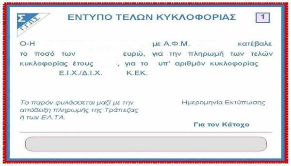 Στο taxisnet τα τέλη κυκλοφορίας αναλυτικά οι τιμές