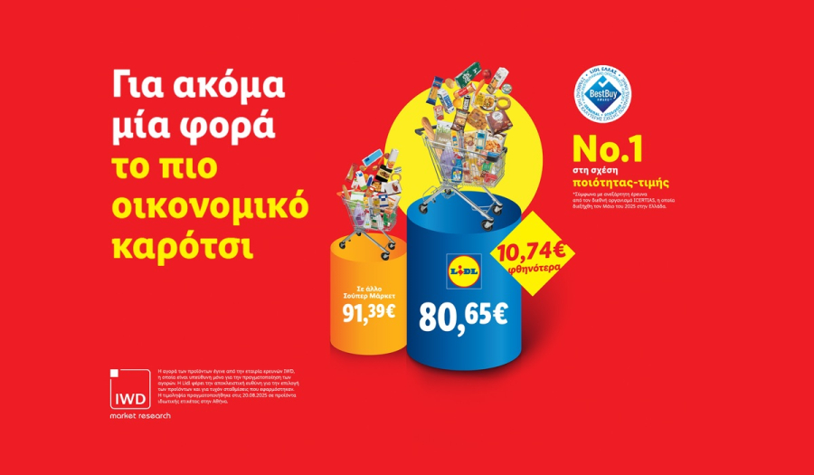 Lidl Ελλάς: Για ακόμα μία φορά, το πιο οικονομικό καρότσι