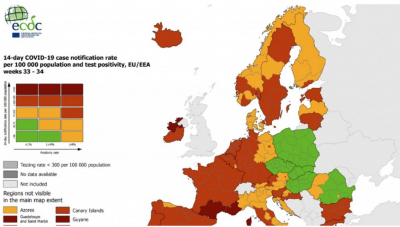 ECDC: Όλη η Ελλάδα στο κόκκινο, ποιες περιοχές είναι στο «βαθύ κόκκινο» (εικόνες)