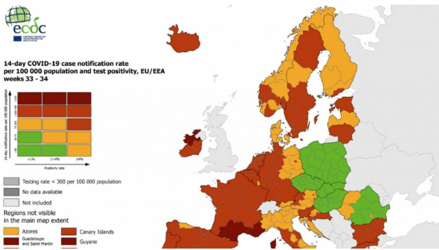 ECDC: Όλη η Ελλάδα στο κόκκινο, ποιες περιοχές είναι στο «βαθύ κόκκινο» (εικόνες)