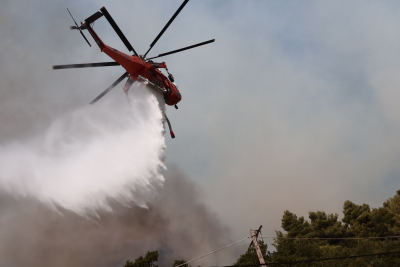 Φωτιά στη Φθιώτιδα - Ένα ελικόπτερο στη μάχη με τις φλόγες