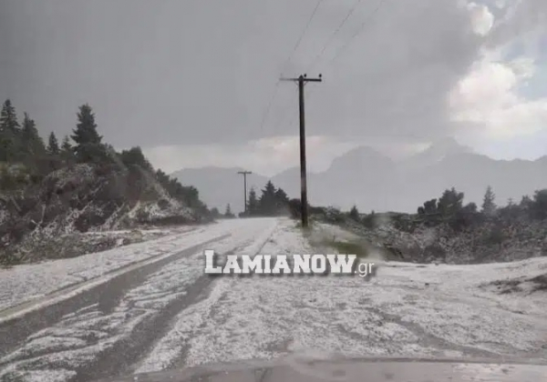 Άνοιξαν οι ουρανοί στη Φωκίδα, χαλάζι σκέπασε τις πλαγιές της Οίτης (βίντεο)