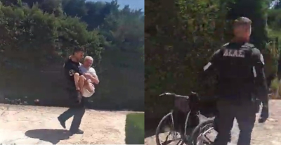 Πικέρμι: Αστυνομικός μεταφέρει στα χέρια ηλικιωμένο με κινητικά προβλήματα (βίντεο)