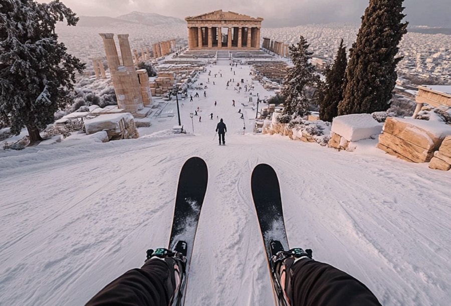 Η Ακρόπολη «έγινε» πίστα για σκι - Μια χιονισμένη, σουρεαλιστική, Αθήνα (Εικόνες)