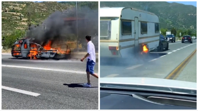 Βίντεο ντοκουμέντο με το φλεγόμενο τροχόσπιτο που προκάλεσε τη φωτιά στα Τέμπη