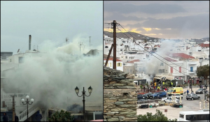 Φωτιά σε χρωματοπωλείο στην Τήνο - Δύο πυροσβέστες στο νοσοκομείο