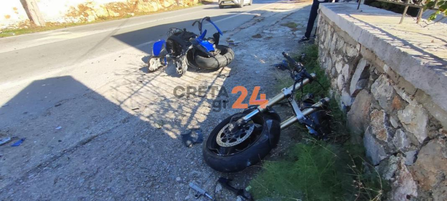 Τροχαίο σοκ στα Χανιά: Στα δύο «κόπηκε» η μηχανή, γλίτωσε ο οδηγός (Εικόνες)