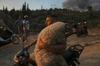 Φωτιά στην Αχαΐα: Αγκαλιά με πρόβατο πάνω σε μηχανάκι, για να το σώσει (Εικόνες)