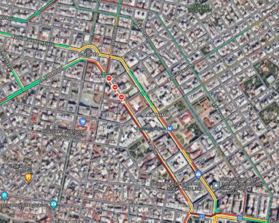 Κλειστοί δρόμοι τώρα στην Αθήνα (Χάρτης)